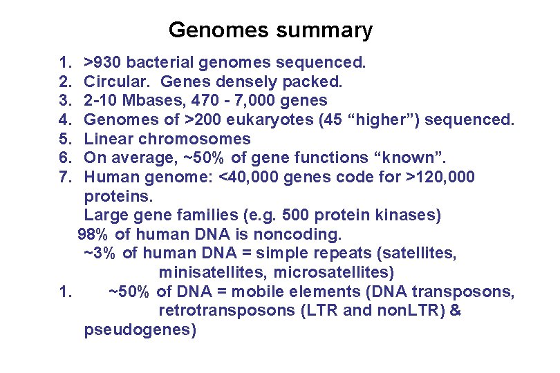 Genomes summary 1. 2. 3. 4. 5. 6. 7. >930 bacterial genomes sequenced. Circular.