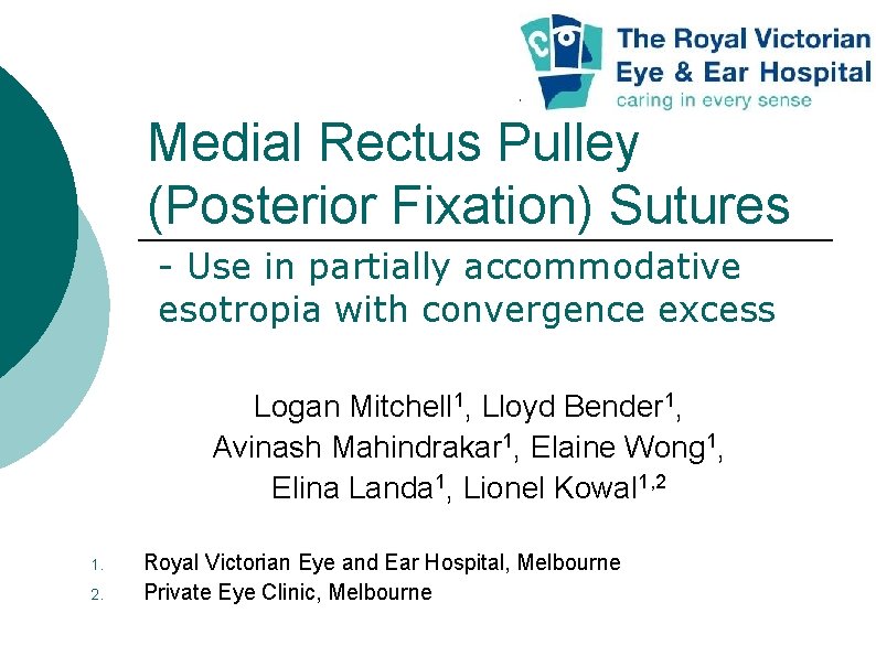 Medial Rectus Pulley (Posterior Fixation) Sutures - Use in partially accommodative esotropia with convergence