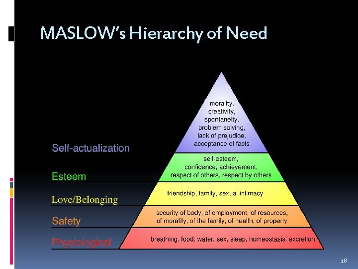 MASLOW’s Hierarchy of Need 18 