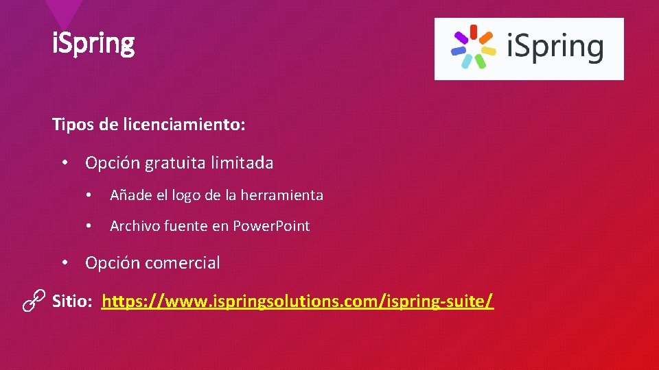 i. Spring Tipos de licenciamiento: • Opción gratuita limitada • Añade el logo de