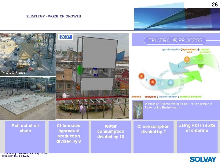 26 STRATEGY - WORK ON GROWTH 2007 EPICEROL® PROCESS TAVAUX, France Winner of “Pierre