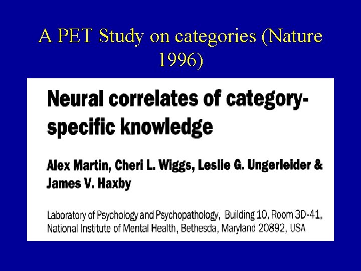 A PET Study on categories (Nature 1996) 