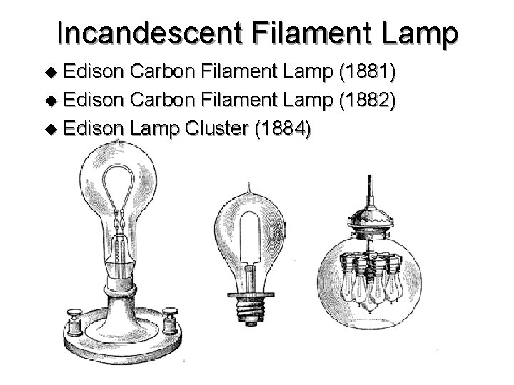 Incandescent Filament Lamp u Edison Carbon Filament Lamp (1881) u Edison Carbon Filament Lamp