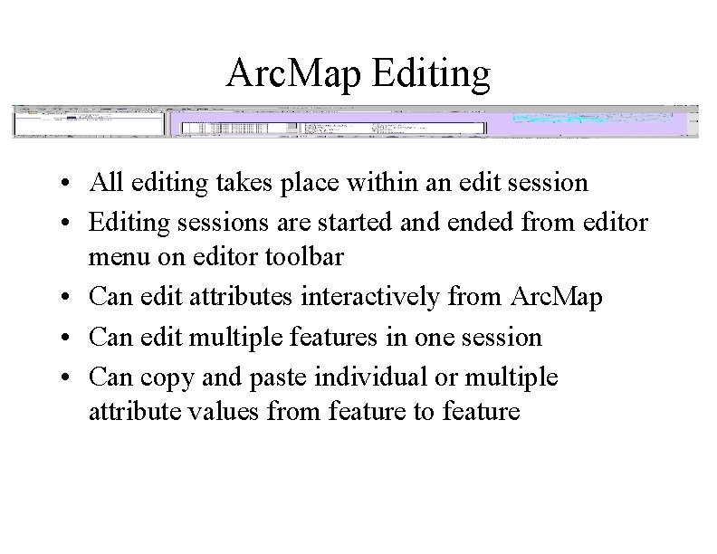 Arc. Map Editing • All editing takes place within an edit session • Editing
