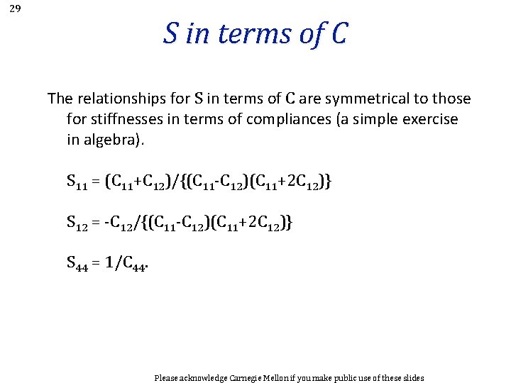 29 S in terms of C The relationships for S in terms of C