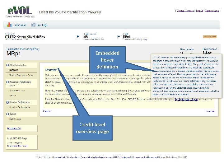 Embedded hover definition Credit level overview page 