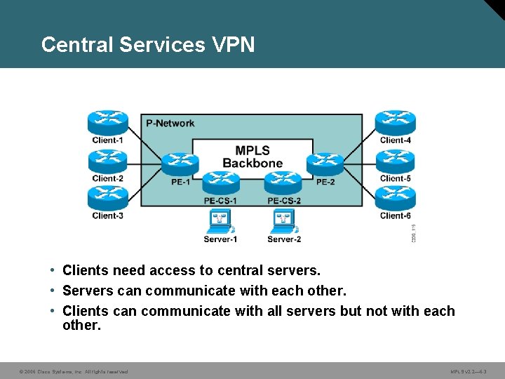 Central Services VPN • Clients need access to central servers. • Servers can communicate
