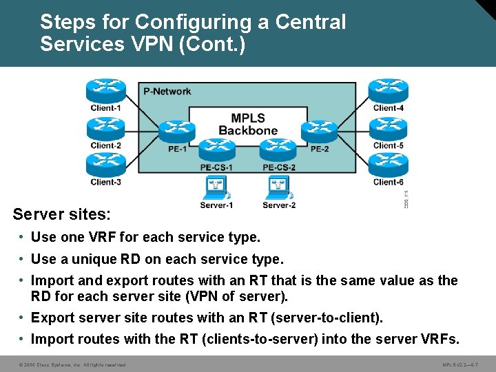 Steps for Configuring a Central Services VPN (Cont. ) Server sites: • Use one