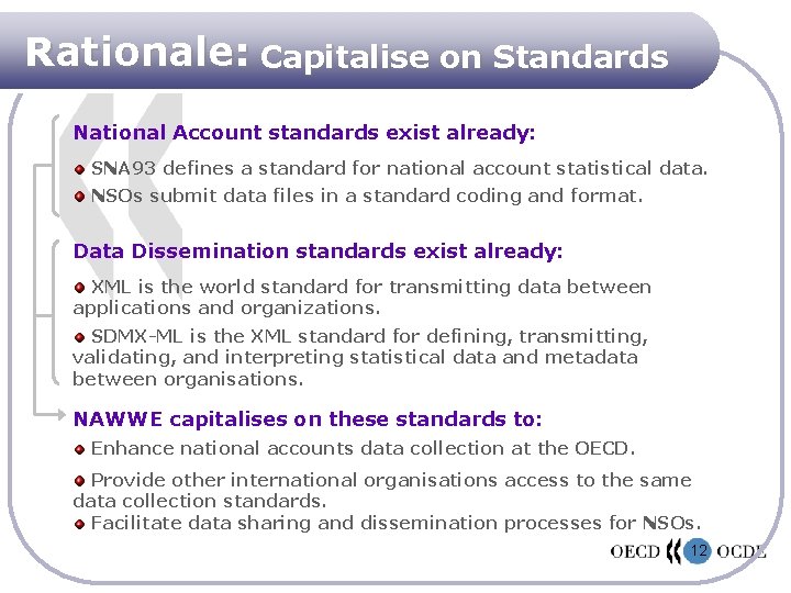 Rationale: Capitalise on Standards National Account standards exist already: SNA 93 defines a standard