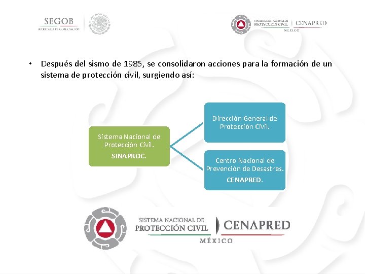  • Después del sismo de 1985, se consolidaron acciones para la formación de