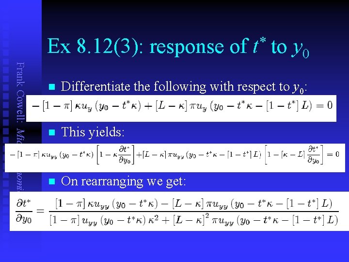 Ex 8. 12(3): response of * t to y 0 Frank Cowell: Microeconomics n