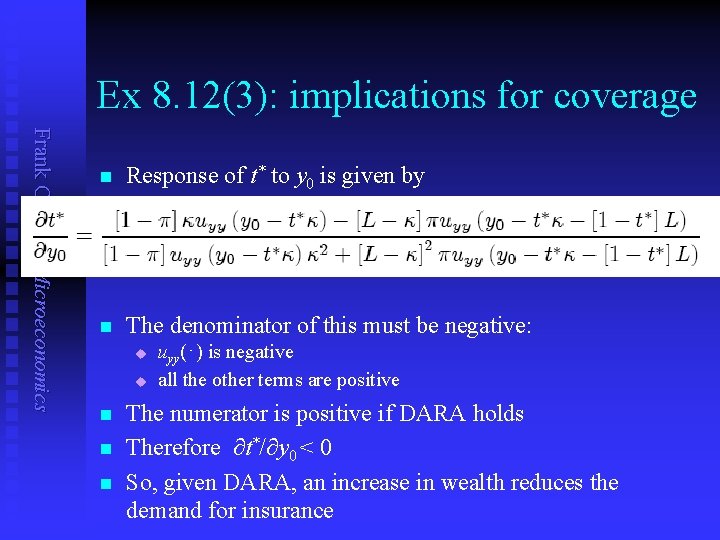 Ex 8. 12(3): implications for coverage Frank Cowell: Microeconomics n Response of t* to