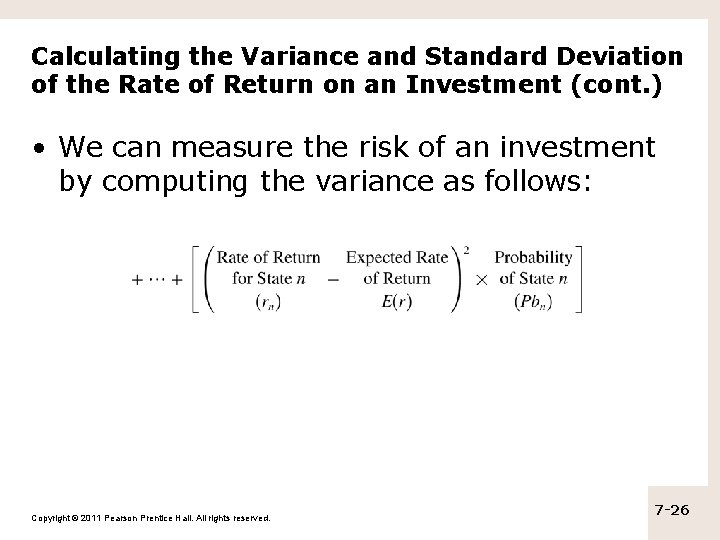 Calculating the Variance and Standard Deviation of the Rate of Return on an Investment