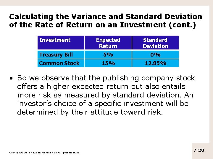 Calculating the Variance and Standard Deviation of the Rate of Return on an Investment