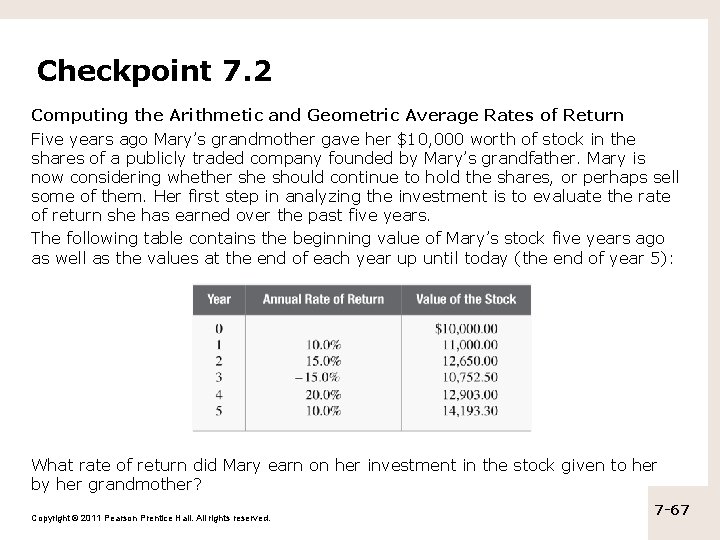 Checkpoint 7. 2 Computing the Arithmetic and Geometric Average Rates of Return Five years Checkpoint 7. 2 Computing the Arithmetic and Geometric Average Rates of Return Five years