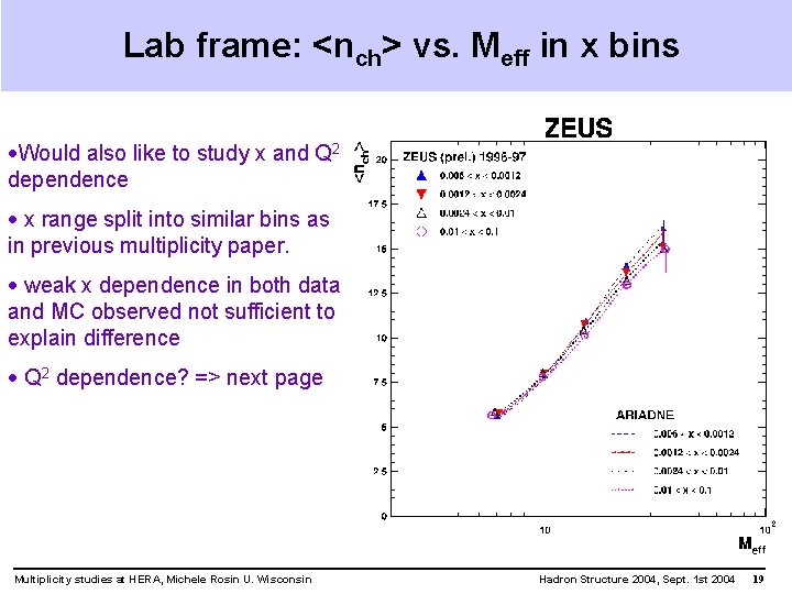 Lab frame: <nch> vs. Meff in x bins ·Would also like to study x