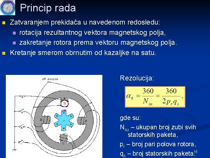 Princip rada n n Zatvaranjem prekidača u navedenom redosledu: n rotacija rezultantnog vektora magnetskog