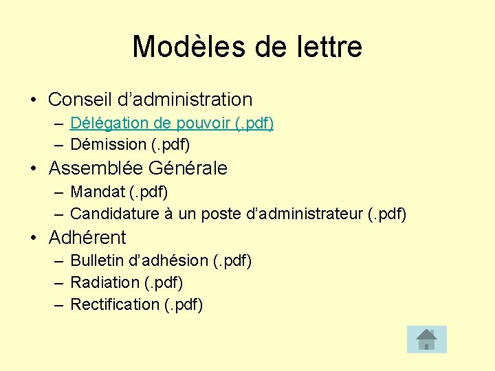 Modèles de lettre • Conseil d’administration – Délégation de pouvoir (. pdf) – Démission