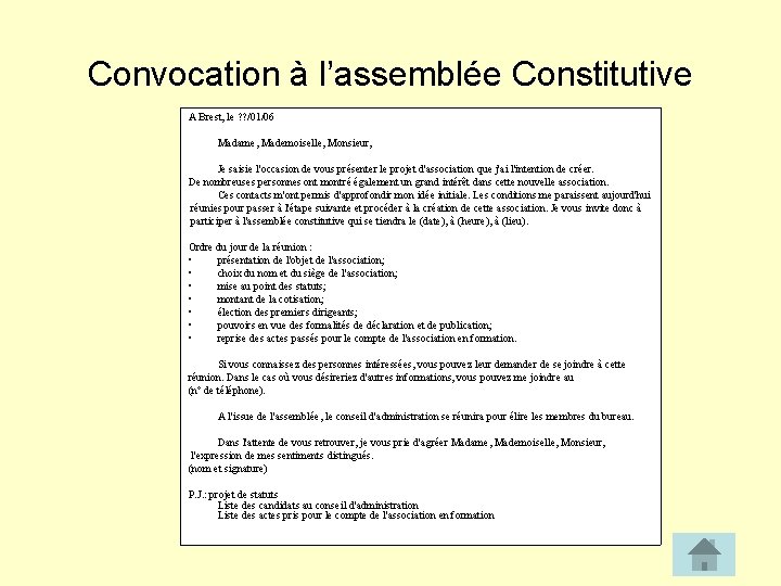 Convocation à l’assemblée Constitutive A Brest, le ? ? /01/06 Madame, Mademoiselle, Monsieur, Je