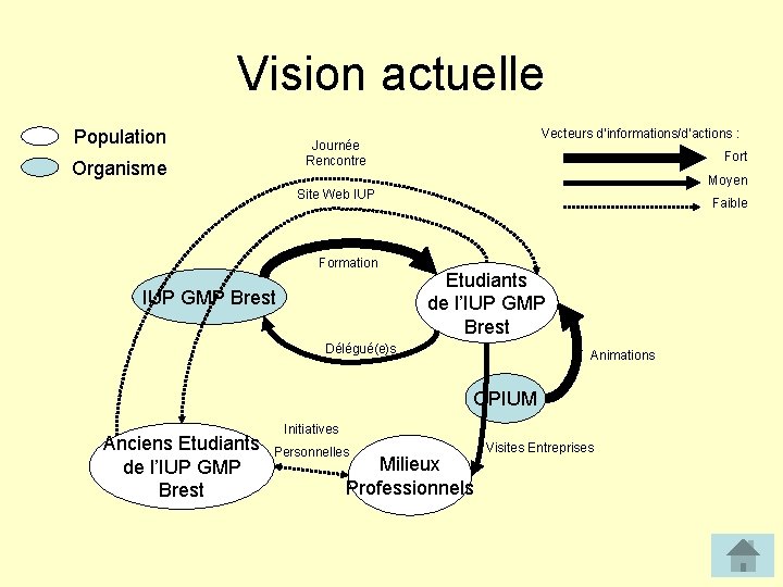 Vision actuelle Population Vecteurs d’informations/d’actions : Journée Rencontre Organisme Fort Moyen Site Web IUP