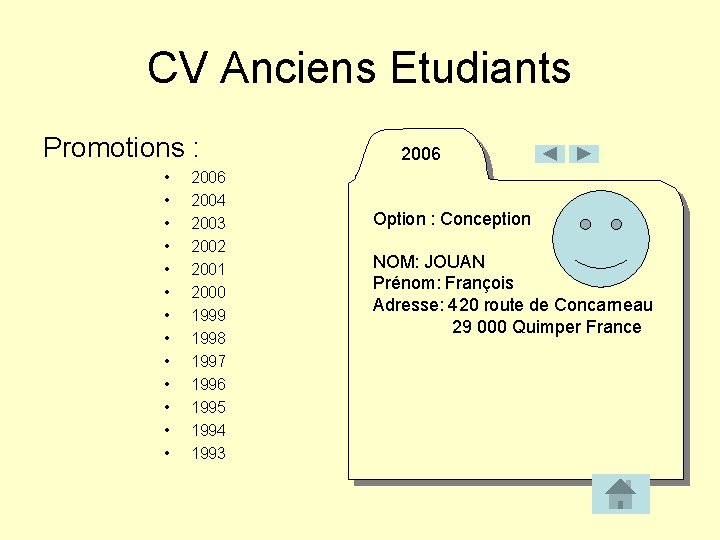 CV Anciens Etudiants Promotions : • • • • 2006 2004 2003 2002 2001