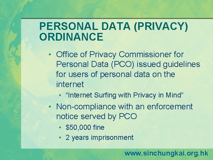 PERSONAL DATA (PRIVACY) ORDINANCE • Office of Privacy Commissioner for Personal Data (PCO) issued PERSONAL DATA (PRIVACY) ORDINANCE • Office of Privacy Commissioner for Personal Data (PCO) issued