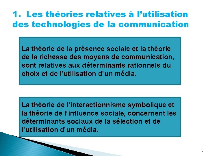 1. Les théories relatives à l’utilisation des technologies de la communication La théorie de