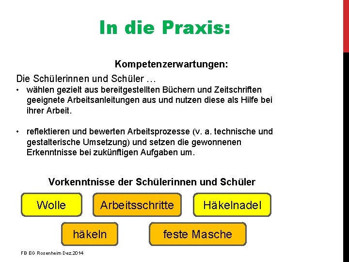 In die Praxis: Kompetenzerwartungen: Die Schülerinnen und Schüler … • wählen gezielt aus bereitgestellten