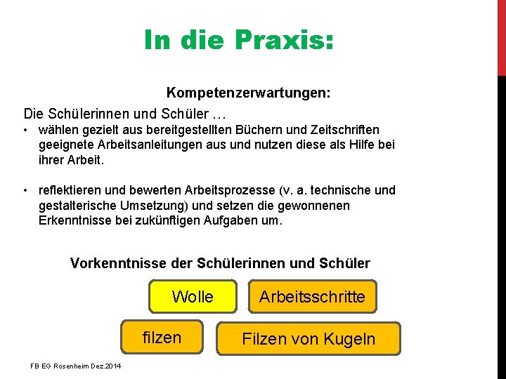 In die Praxis: Kompetenzerwartungen: Die Schülerinnen und Schüler … • wählen gezielt aus bereitgestellten