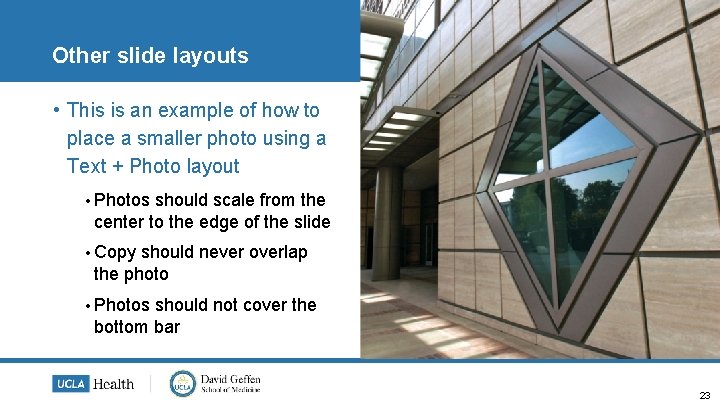 Other slide layouts • This is an example of how to place a smaller