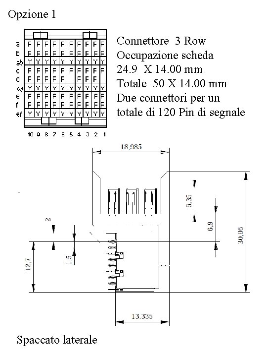 Opzione 1 Connettore 3 Row Occupazione scheda 24. 9 X 14. 00 mm Totale