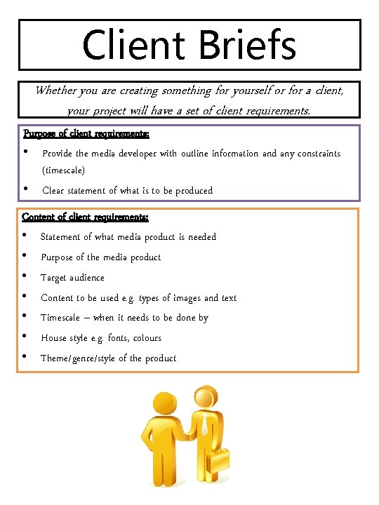 Client Briefs Whether you are creating something for yourself or for a client, your