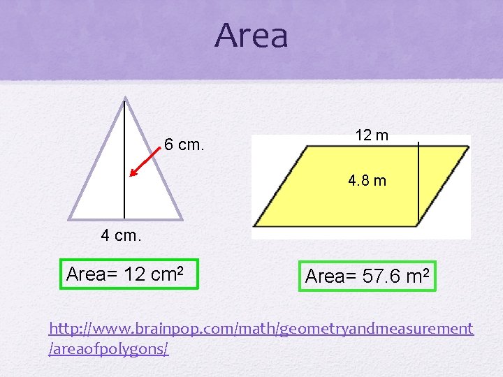 6 cm. 12 m 4. 8 m ------------------------------- Area 4 cm. Area= 12 cm