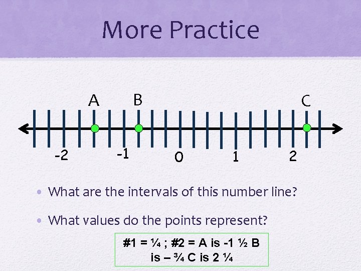 More Practice -2 A B C -1 0 1 2 • What are the