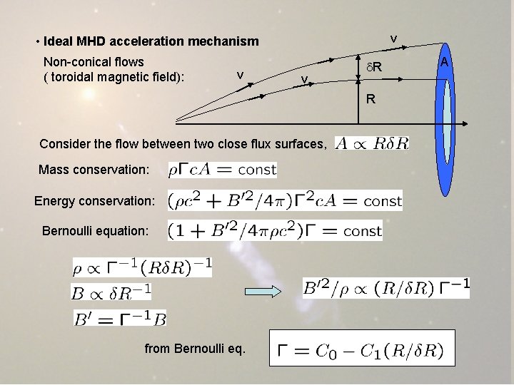 v • Ideal MHD acceleration mechanism Non-conical flows ( toroidal magnetic field): v v