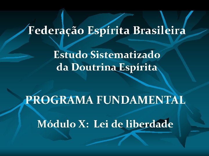 Federação Espírita Brasileira Estudo Sistematizado da Doutrina Espírita PROGRAMA FUNDAMENTAL Módulo X: Lei de