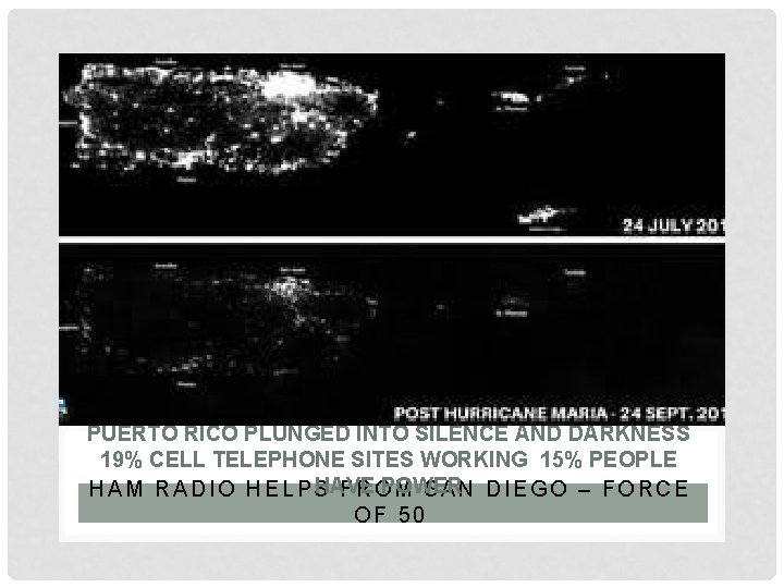 PUERTO RICO PLUNGED INTO SILENCE AND DARKNESS 19% CELL TELEPHONE SITES WORKING 15% PEOPLE