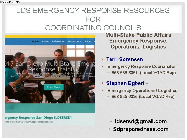 858 -945 -6035 LDS EMERGENCY RESPONSE RESOURCES FOR COORDINATING COUNCILS Multi-Stake Public Affairs Emergency