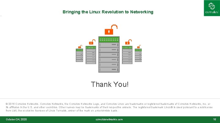 Bringing the Linux Revolution to Networking §Thank You! © 2015 Cumulus Networks, the Cumulus