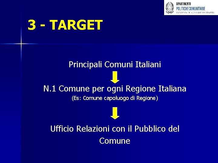 3 - TARGET Principali Comuni Italiani N. 1 Comune per ogni Regione Italiana (Es: