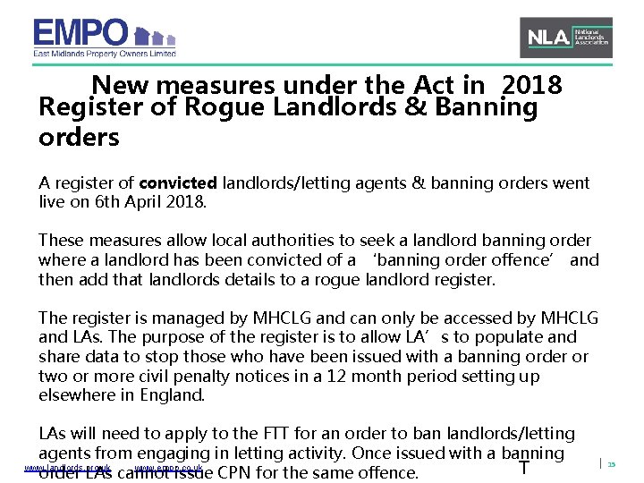 New measures under the Act in 2018 Register of Rogue Landlords & Banning orders