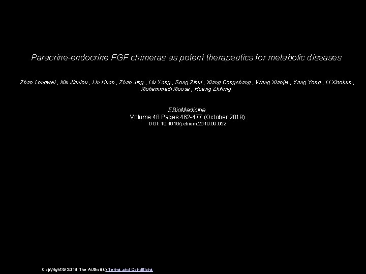 Paracrine-endocrine FGF chimeras as potent therapeutics for metabolic diseases Zhao Longwei , Niu Jianlou