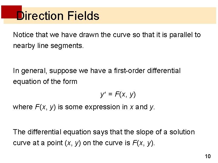 Direction Fields Notice that we have drawn the curve so that it is parallel