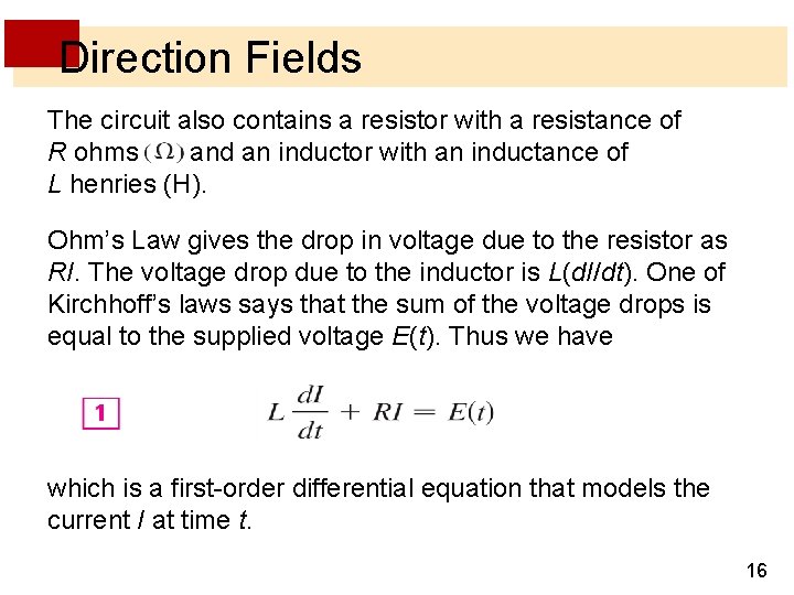 Direction Fields The circuit also contains a resistor with a resistance of R ohms