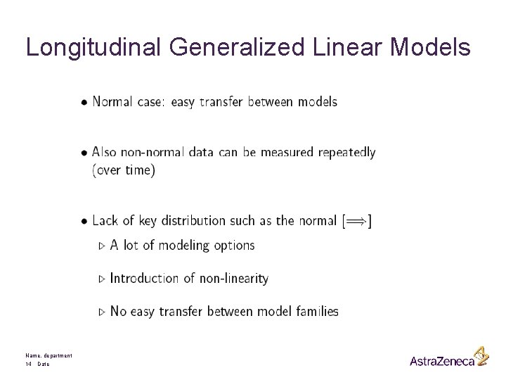Longitudinal Generalized Linear Models Name, department 14 Date 