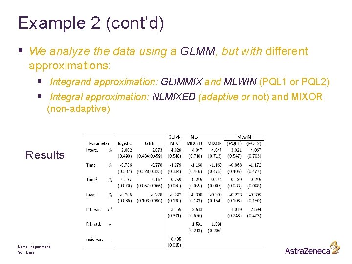 Example 2 (cont’d) § We analyze the data using a GLMM, but with different