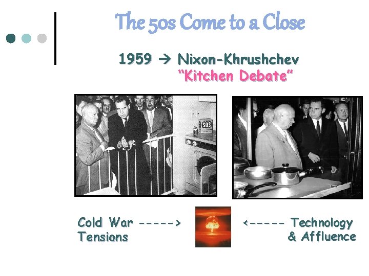 The 50 s Come to a Close 1959 Nixon-Khrushchev “Kitchen Debate” Cold War ----->