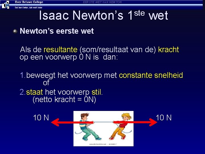 EERSTE WET VAN NEWTON ste Isaac Newton’s 1 wet Newton’s eerste wet Als de