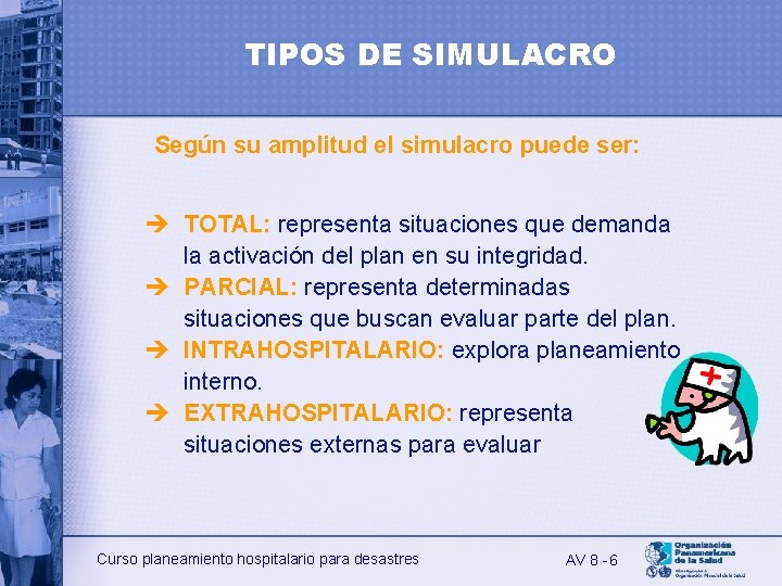 TIPOS DE SIMULACRO Según su amplitud el simulacro puede ser: è TOTAL: representa situaciones