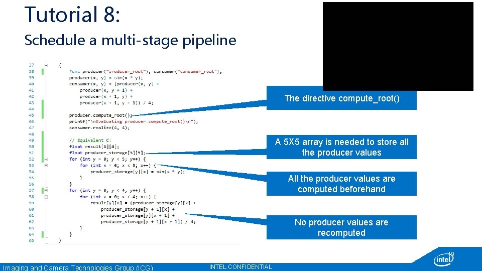 Tutorial 8: Schedule a multi-stage pipeline The directive compute_root() A 5 X 5 array